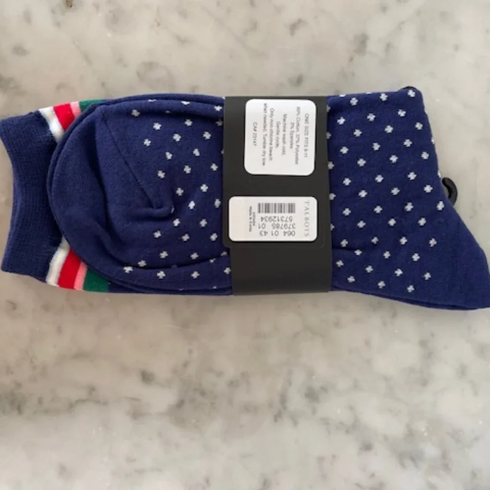 TALBOTS Dulce Stripe Dot Trouser Socks Blue White Polka Dot Woman 9-11